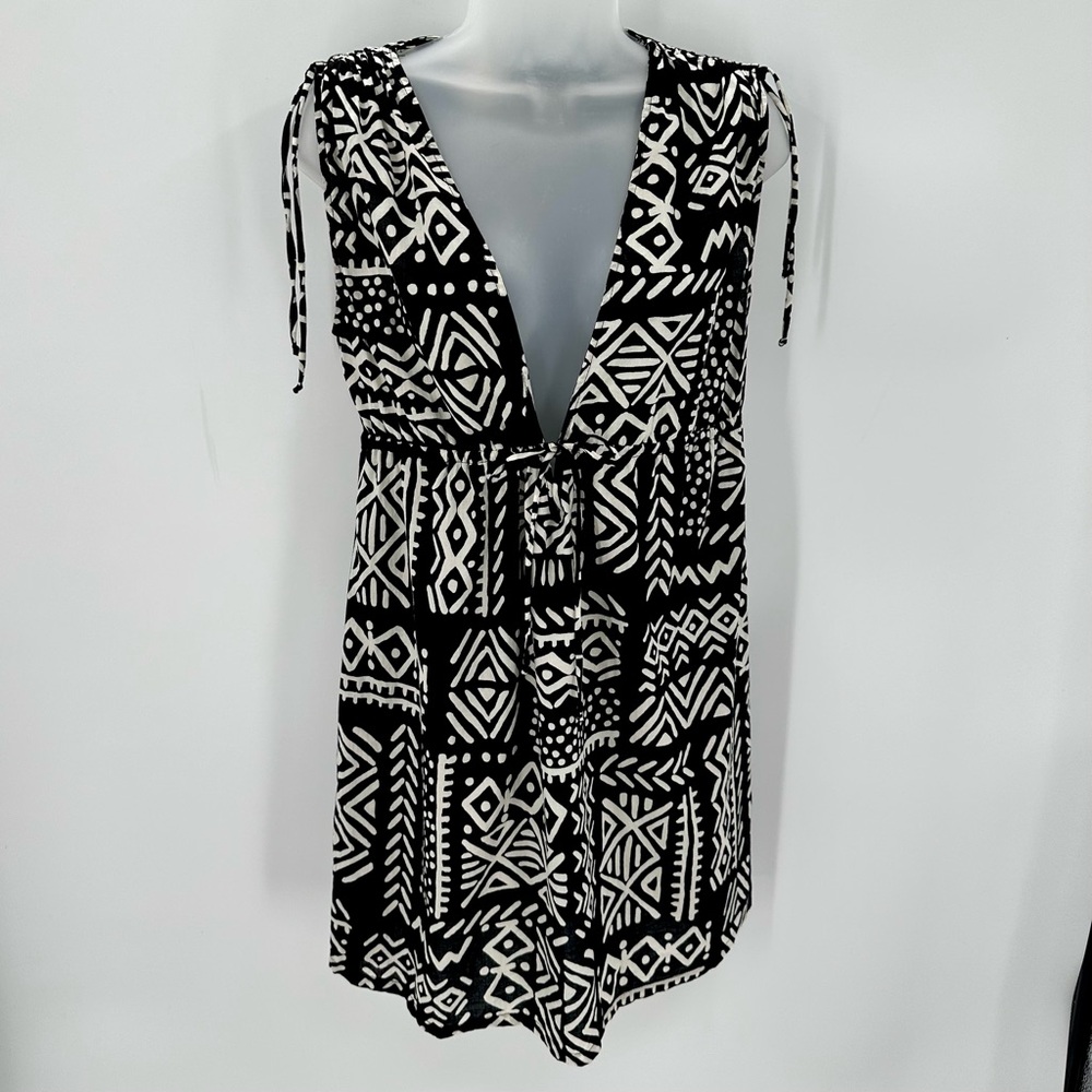 LA BLANCA by Rod Beattie Swim Cover Up Womens S Black Print Tribal Beach Dress